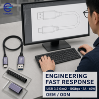 LUNG KAY Memproduksi Kabel Data USB 3.2 Gen 2 10Gbps 3A 60W USB a ke C Profesional untuk Laptop SSD Tablet Kustom OEM ODM