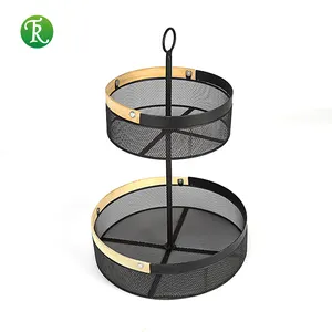 2 Tier Countertop Fruit Basket Kitchen Bathroom Storage Stand Mesh Metal Basket Countertop Organizer Storage Rack Fruit Basket