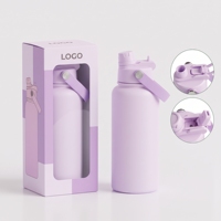 Bouteille d'eau sportive isotherme en acier inoxydable personnalisée de 18oz, 24oz, 32oz avec paille et double paroi sous vide, couvercles 2-en-1