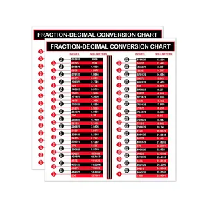 Tabla de conversión de fracciones y decimales de tamaño personalizado, tabla de conversión de mm a pulgadas para diseñadores, ingenieros, calcomanía adhesiva mecánica