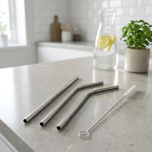 <b>Metal</b> Drinking <b>Straws</b> Set of 3 Minimalist Reusable Bar Accessories - Product Image 3
