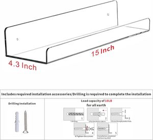 Estante Flotante Moderno de Acrílico Transparente de 15 Pulgadas para Montaje en Pared, para Discos de Vinilo, <span class=keywords><strong>Funko</strong></span> <span class=keywords><strong>Pop</strong></span>, Organizador para Sala de Estar y Baño - Product Image 2