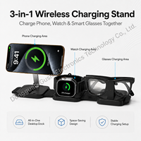 Chargeur sans fil pliable 3 en 1, petit chargeur sans fil magnétique pliable 3 en 1, support 3 en 1 pour appareil Apple pour Rayban Meta