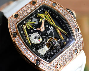 Montre-bracelet mécanique luxueuse unisexe à mouvement mécanique, étanche, avec cadran mosaïque thème panda, bracelet en caoutchouc et aiguilles lumineuses - Product Image 1