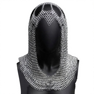 Coif de chaîne médiévale en aluminium plaqué argent, armure antique, artisanat métallique portable pour usage costumier, presse-papier au design moderne - Product Image 2