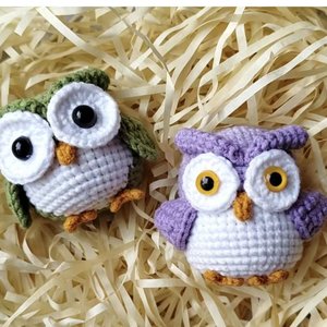 Porte-clés <span class=keywords><strong>hibou</strong></span> miniature mignon, jouet en peluche crocheté à la main, pendentif décoratif - Product Image 1