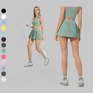 Falda de fitness de alta calidad 2 en 1 Faldas deportivas plisadas de tela fresca Mini falda de tenis de golf con pantalones cortos de Yoga de bolsillo para mujer - Product Image 1