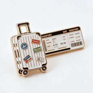 Pin Metálico para Maleta y Pasaporte, Chapado en Oro, Esmalte Duro, Aleación de Zinc, Forma Rectangular, Tema de Viaje - Product Image 2