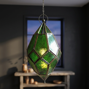 Farol de Hierro en Oferta con Acabado en Cobre y Vidrio Verde, Portavelas Marroquí, Decoración Festiva para el Hogar - Product Image 3