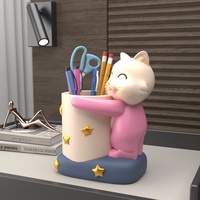 Ornement de chat qui fait la main, créatif et mignon, Johnson lee, porte-stylo pratique pour le bureau, la maison, artisanat en résine, bureau, salon, dos