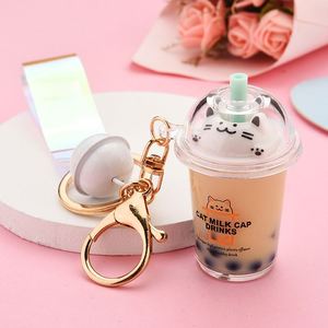 Wholesale Floating Pearl Milk Tea Keychain - Cute <b>Cat</b> Cup with Quicksand Liquid, Creative Backpack Pendant <b>Gift</b> - Product Image 3