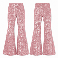 Pantalon évasé à sequins or champagne pour femme, taille haute, scintillant, élégant, idéal pour les soirées, les boîtes de nuit et les scènes, style reine de la mode, personnalisé