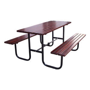 Mobilier de jardin extérieur commercial en plastique, cadre en bois et métal, table de pique-nique de camping avec banc extérieur, terrasse, table à manger pour bière en WPC - Product Image 4