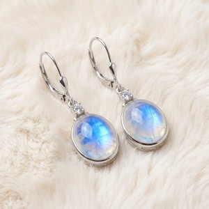 Boucles d'oreilles pendantes ovales en argent plaqué avec pierre de lune et petit zircon, fermoir à levier, pour femmes, bijoux en pierres précieuses, vente en gros OEM/ODM - Product Image 3