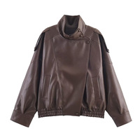 ZHEZHE Fashion, veste en cuir PU à col roulé pour femmes, haut de gamme, automne-hiver, manches longues, fermeture éclair, style unique