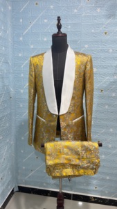 Costume métallique solide personnalisé pour hommes <span class=keywords><strong>veste</strong></span> dorée, <span class=keywords><strong>blazer</strong></span> en rayonne polyester, mariages, dîner de bal, smoking - Product Image 5