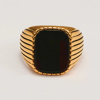 Bague pour homme en acier inoxydable plaqué or à rayures classiques, style européen et américain, avec turquoise synthétique, géométrie de fête