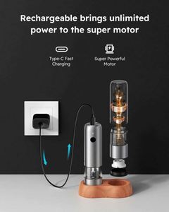 New Design Mini Electric Stainless Steel Salt & <b>Pepper</b> <b>Grinder</b> Set with Wood Base USB Rechargeable Eco-Friendly Small Automatic - Product Image 5