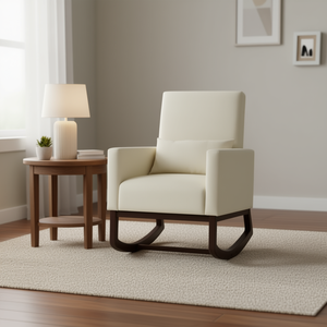 Sillón Mecedora Moderno de Tela con Patas de Madera, Silla Beige para Sala de Estar, Tapizada con Relleno de Espuma, Diseño de Mediados de Siglo - Product Image 2
