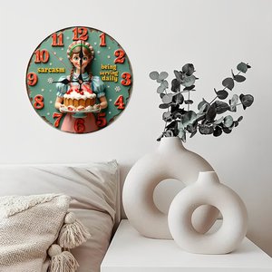 Round Wooden Wall <b>Clock</b> Retro Farm Design 25x25Cm Silent Non Ticking Countryside Home Decor - Product Image 2