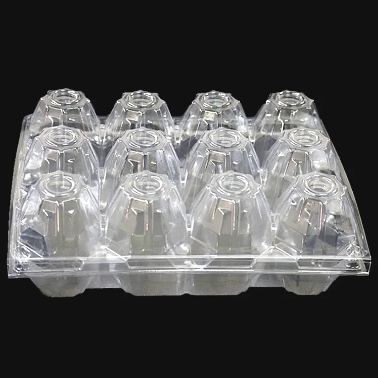 Bandeja de ovos de plástico retangular transparente PET PVC 12 furos caixa de ovos de plástico
