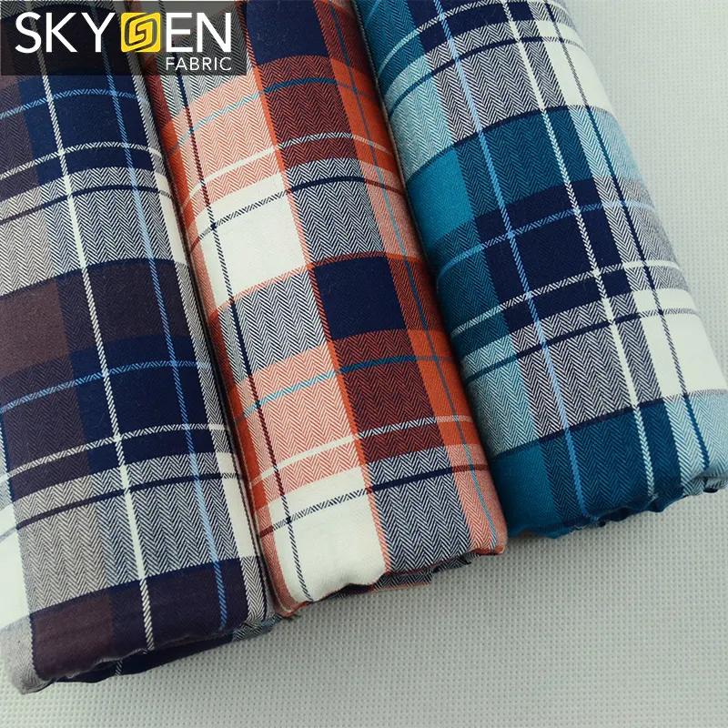 Venda direta da fábrica personalizado espinha Skygen grande cheque design vermelho azul da manta de tartan tecido de flanela
