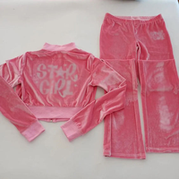 Setelan Olahraga Wanita Pria Unisex Bahan Beludru Polos Resleting Logo Bordir Model Longgar Jaket Celana Jogger Dua Potong