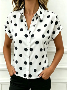 Blusa de Gasa con Estampado de Puntos para Mujer, Estilo Europeo 2026, Corte Holgado y Ajustado, Manga Corta, Moda Casual Diaria para Damas - Product Image 5
