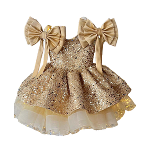 green emerald velvet dress Needle & Thread Girls Raindrop Sequin Dress in Gold main image 0