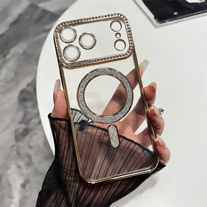 เคสโทรศัพท์มือถือแบบใสเคลือบเงาหรูหรา ประดับเพชรแม่เหล็ก สำหรับ iPhone 17 16 15 14 13 12 11 Pro Max Air - Product Image 4