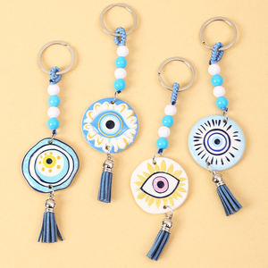 Porte-clés œil de diable créatif en gros, design pompon perle œil bleu, breloque double usage pour clés et sacs - Product Image 2