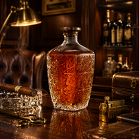 Bouteille de vin en verre carrée gravée en forme d'étoile de 700 ml, adaptée au whisky, au brandy, à la vodka, avec bouchon en liège