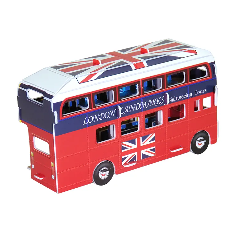 Mini bus de Londres en papier Offre Spéciale bon marché, jouet assemblé à la main, modèle de bus à deux étages, puzzle 3D, bricolage
