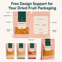 Op maat bedrukte platte bodem zakken voor gedroogd fruit met ritssluiting voor mangostreepjes, fruit snack merken en private label retailverpakkingen
