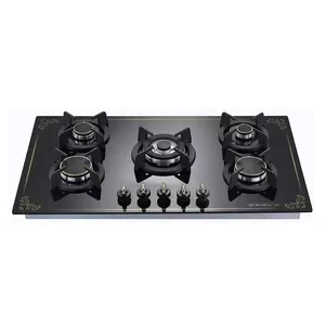 Top Selling 5 Burners LPG Cast Iron Pan Support Built in Gas Hob