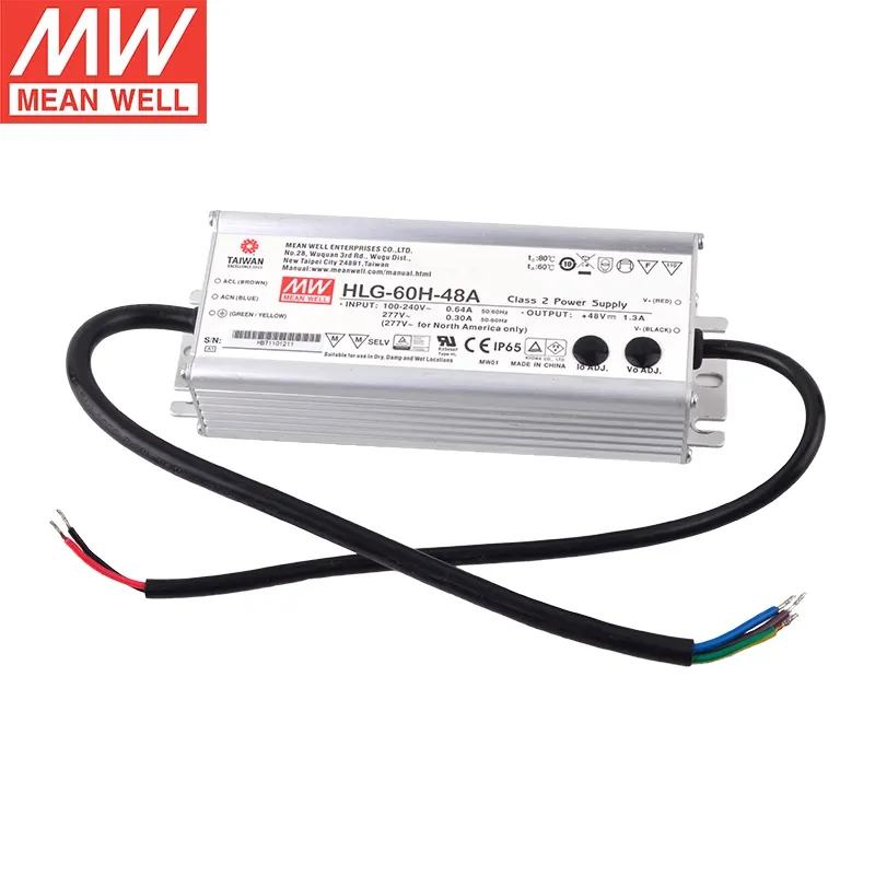 Cheap price meanwell HLG-60H outdoor 48vdc power supply ac/dc power supply 15/20/24/30/36/42/48/54V- /A/B/AB 60W