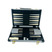 Ensemble de backgammon de luxe de 15 pouces avec étui en similicuir noir et accessoires de jeu d'échecs cousus