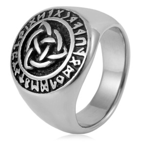 Yunnique – bague celtique en acier inoxydable pour hommes, design de nœud irlandais, forme de fleur, bijoux cadeaux - Product Image 1