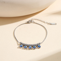 Bracelet chaîne tendance en acier inoxydable plaqué or 18 carats PVD et rhodium, perles zircon œil bleu, cadeau pour femme, certifié par un tiers