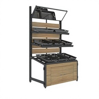 Étagère de présentation de produits, armoire de rangement, cadre en métal noir, étagère à fruits et légumes, finition bois pour supermarché, épicerie