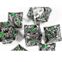 Set Dadu D&D RPG Kustom Purple Hollow Dragon D20 Logam Hitam dengan Tepi Tajam, Dadu Polihedral untuk Dungeons