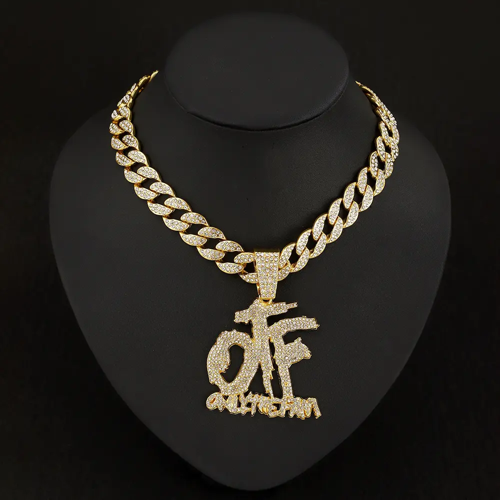 Duyizhao Fashion Hip Hop jewelry men Creative hip hop mosaic full diamond silver letter pendant Necklace