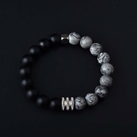 Bracelet tendance en acier inoxydable pour hommes, perles de bijoux en pierres précieuses personnalisées, accessoire classique en forme de boule, nouveau style de mode