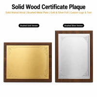Plaque de récompense personnalisée en bois avec dorure à chaud, cadre en noyer, certificat d'honneur gaufré, plaque métallique d'autorisation, vente en gros