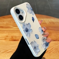 Nouvelle coque de téléphone portable en TPU motif fleur bleue, étui en cuir tendance, coque arrière pour iPhone 16 15 17 Air 18 Pro Max