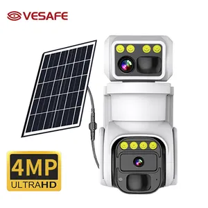 VESAFE Водонепроницаемый 4g Wi-Fi Встроенный микрофон Сигнализация I/O 4mp двойной объектив 7 Вт солнечная панель Беспроводная сетевая камера наблюдения Безопасность