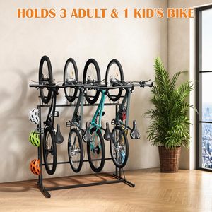Soporte de Almacenamiento para Bicicletas en el Suelo del <span class=keywords><strong>Garaje</strong></span> con 6 Ganchos, Organizador Vertical para Interiores, para 3 Bicicletas de Montaña/Carretera para Adultos y 1 Bicicleta Infantil - Product Image 3