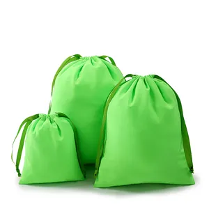 卸売グリーンマイクロファイバー巾着ダストパッキングバッグ靴ハンドバッグ化粧品