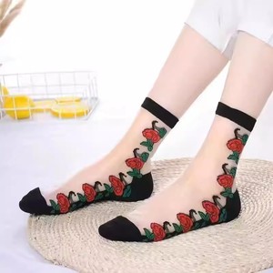 Women's Sheer Lace <b>Socks</b> With Rose Design Breathable Mid-Calf Length Regular Casual <b>Socks</b> For Youth 18-40 Years Old - Product Image 5