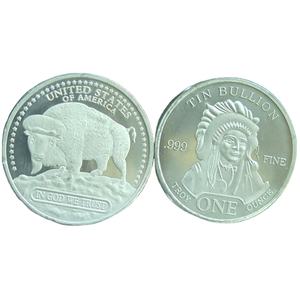 卸売カスタム金属1オンス錫インドバッファローラウンドチャレンジコイン - Product Image 1